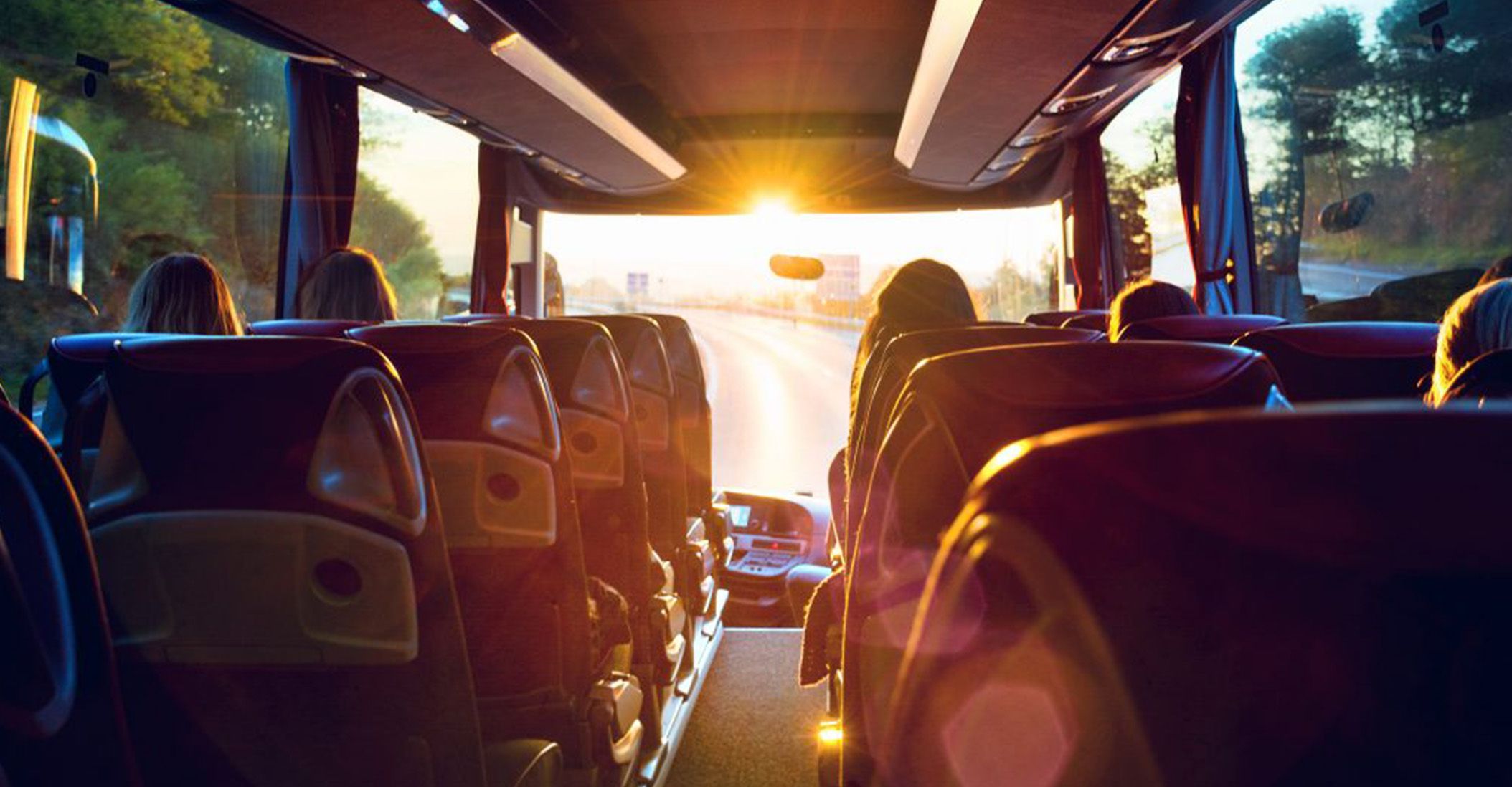 Inside view of a Brown Coach bus